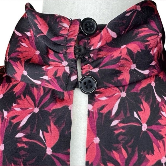 Ronny Kobo Collection Black and Pink Floral Long Sleeve Dress missing button - Picture 13 of 15